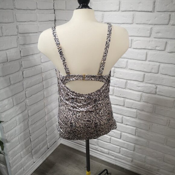 Athleta Ladies Size 38D Navy Green Off White Underwire Tankini Top - Picture 2 of 7